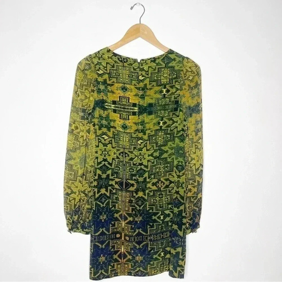 TWELFTH STREET BY CYNTHIA VINCENT Anthropologie Green Print Silk Dress Size 4 - Picture 9 of 9